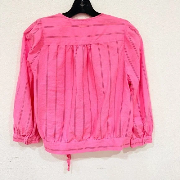 Madewell Wrap Top in Pink Cecilia Stripe Women’s Size Medium - Picture 2 of 4